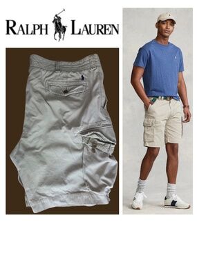 Y2K Ralph Lauren Cargo Shorts Mens Sz 50B Big Tall Khaki Tan Utility Heavyweight